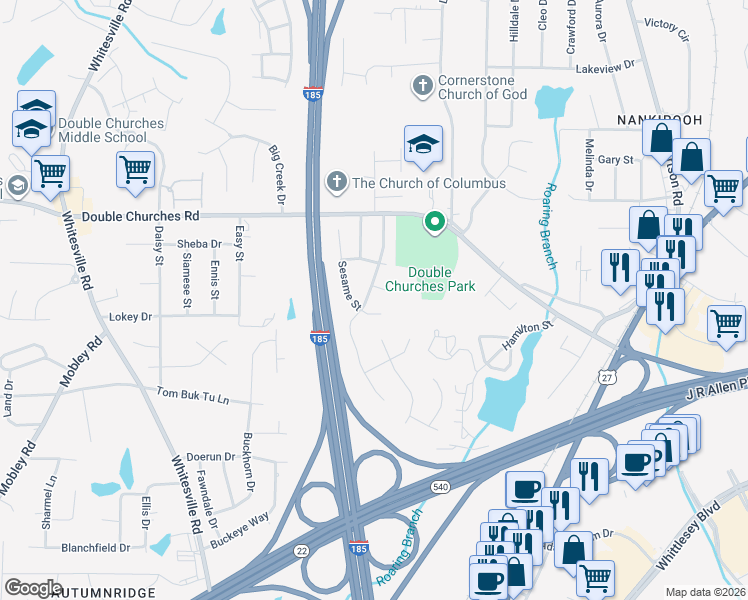map of restaurants, bars, coffee shops, grocery stores, and more near 7308 Paprika Lane in Columbus