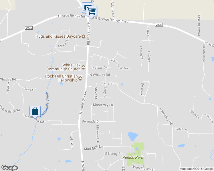 map of restaurants, bars, coffee shops, grocery stores, and more near 300 Terry Street in White Oak