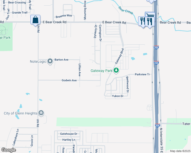 map of restaurants, bars, coffee shops, grocery stores, and more near 1008 James Donald Lane in Glenn Heights
