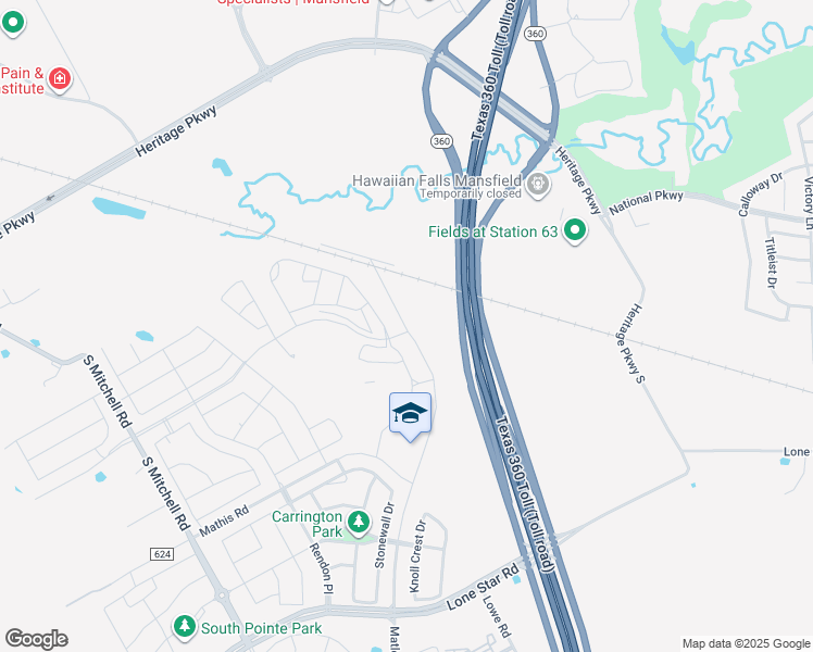 map of restaurants, bars, coffee shops, grocery stores, and more near Texas 360 in Mansfield