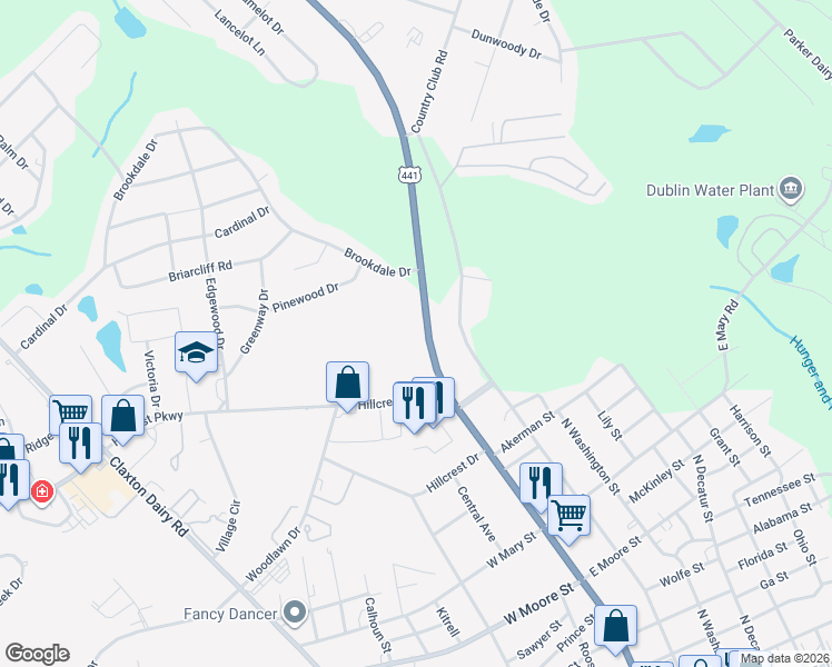 map of restaurants, bars, coffee shops, grocery stores, and more near 1130 North Jefferson Street in Dublin