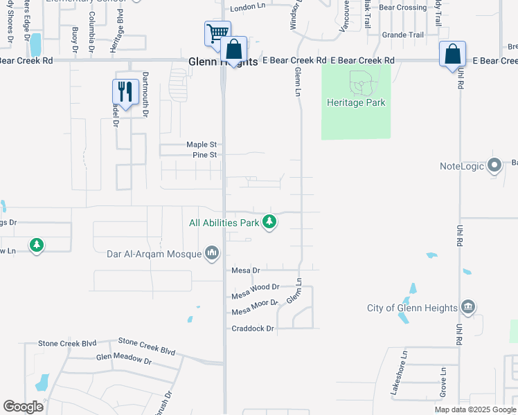 map of restaurants, bars, coffee shops, grocery stores, and more near 141 Milas Court in Glenn Heights