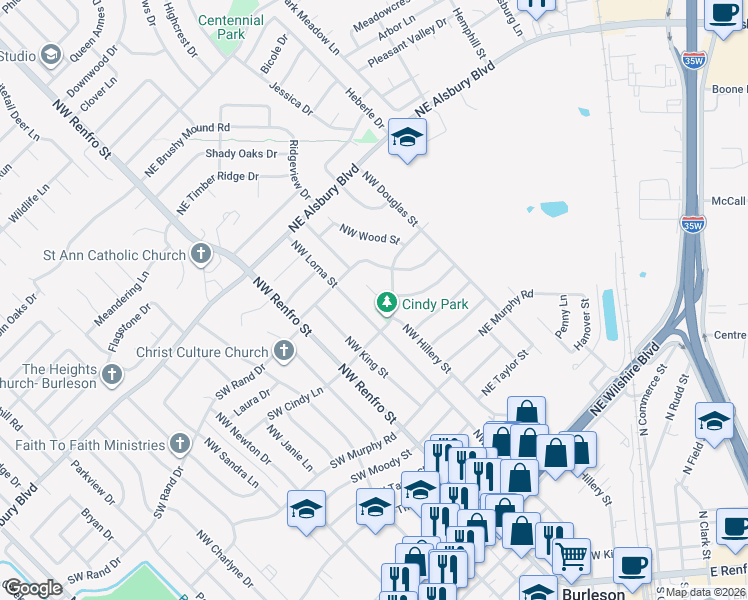 map of restaurants, bars, coffee shops, grocery stores, and more near 609 Todd Court in Burleson