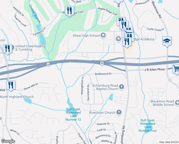 map of restaurants, bars, coffee shops, grocery stores, and more near 4652 Bridlewood Drive in Columbus