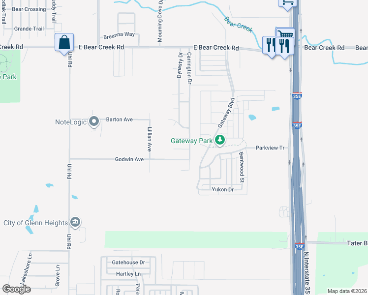 map of restaurants, bars, coffee shops, grocery stores, and more near 1008 James Donald Lane in Glenn Heights