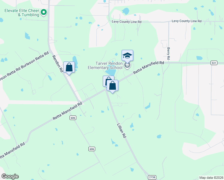 map of restaurants, bars, coffee shops, grocery stores, and more near 5950 Retta Mansfield Road in Burleson