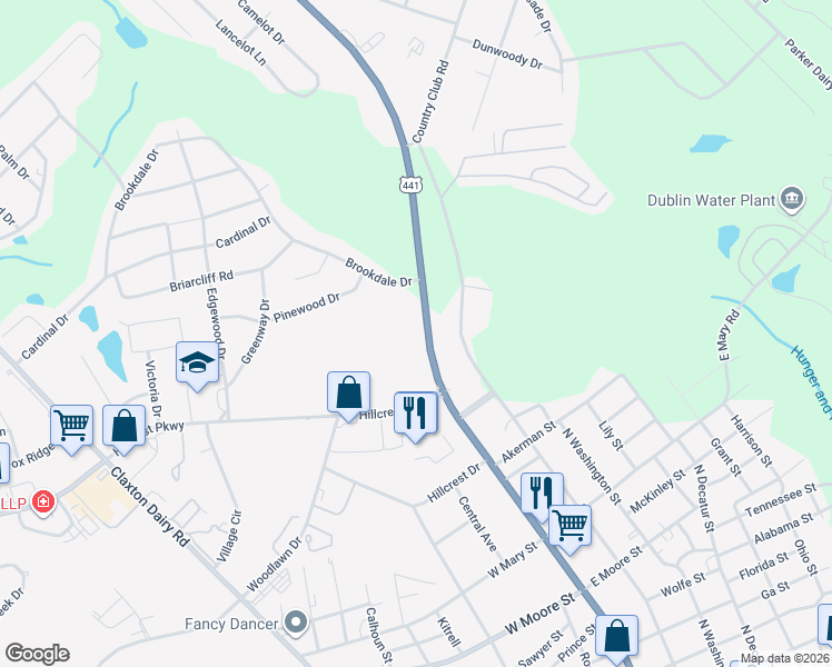 map of restaurants, bars, coffee shops, grocery stores, and more near 1130 North Jefferson Street in Dublin