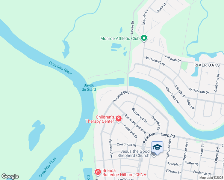 map of restaurants, bars, coffee shops, grocery stores, and more near 2500 Pargoud Landing in Monroe