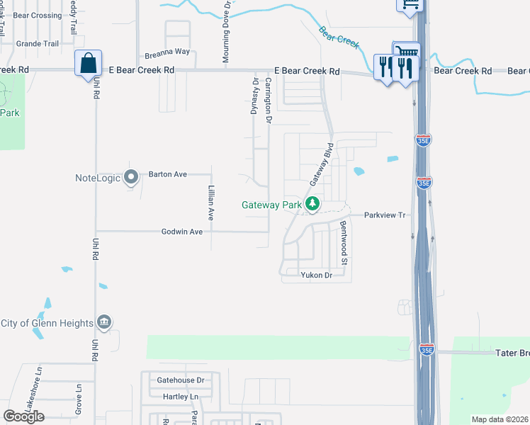 map of restaurants, bars, coffee shops, grocery stores, and more near 1008 James Donald Lane in Glenn Heights