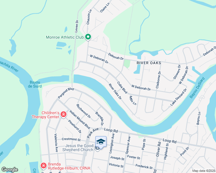map of restaurants, bars, coffee shops, grocery stores, and more near 2904 River Oaks Dr in Monroe