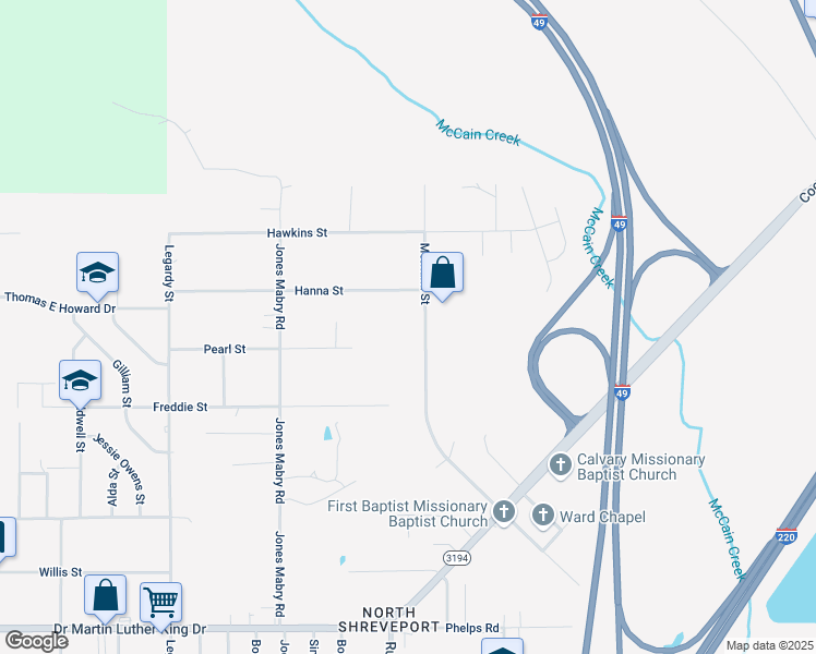 map of restaurants, bars, coffee shops, grocery stores, and more near 3145 Montana Street in Shreveport