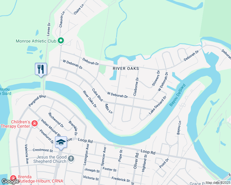 map of restaurants, bars, coffee shops, grocery stores, and more near 2933 West Deborah Drive in Monroe
