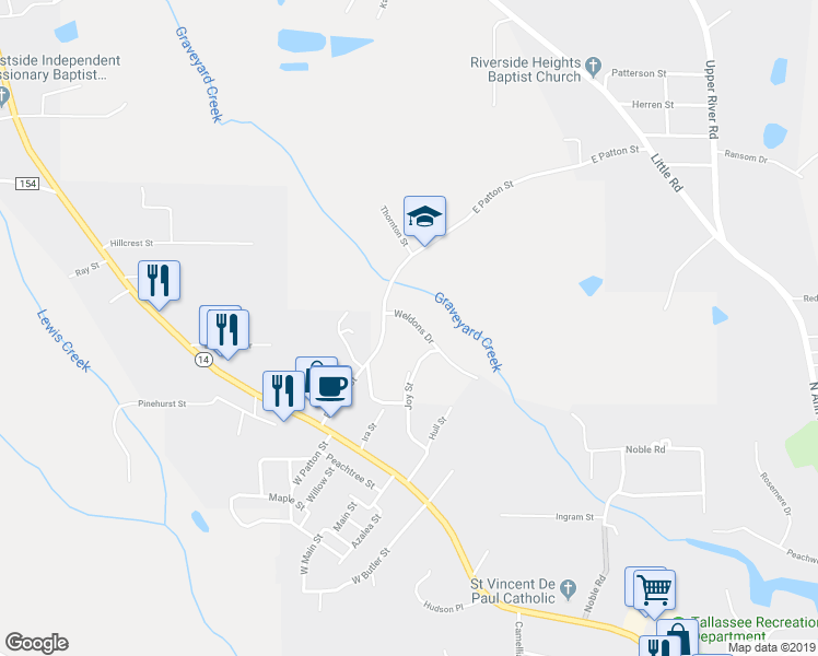 map of restaurants, bars, coffee shops, grocery stores, and more near 68 Weldons Dr in Tallassee