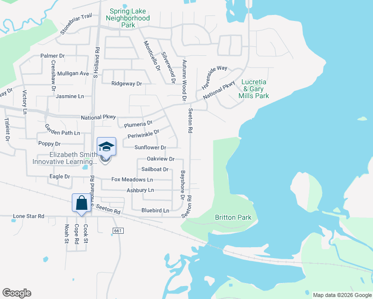 map of restaurants, bars, coffee shops, grocery stores, and more near 701 Bayshore Drive in Mansfield