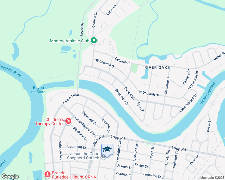 map of restaurants, bars, coffee shops, grocery stores, and more near 2904 River Oaks Dr in Monroe