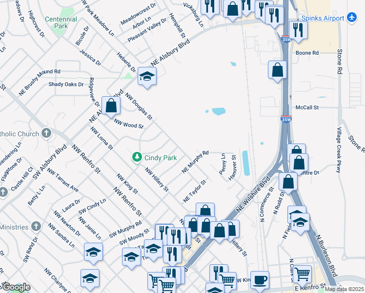 map of restaurants, bars, coffee shops, grocery stores, and more near 544 Northwest Douglas Street in Burleson