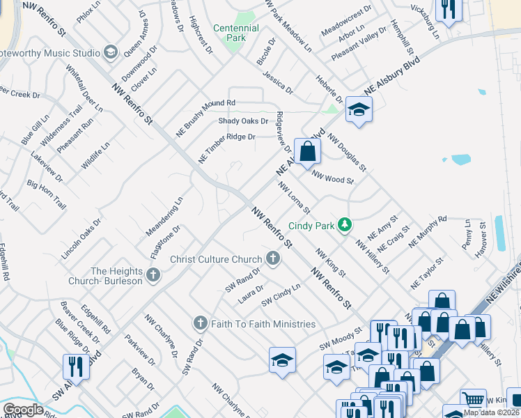 map of restaurants, bars, coffee shops, grocery stores, and more near 117 Redhaw Court in Burleson