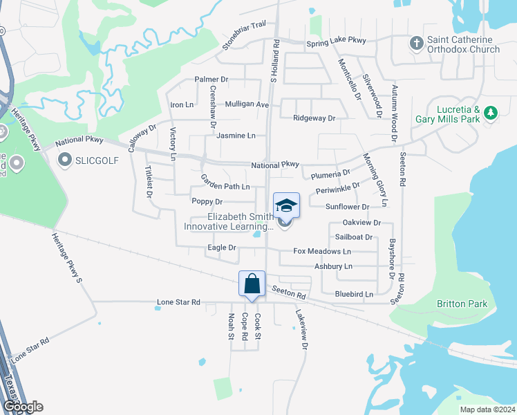 map of restaurants, bars, coffee shops, grocery stores, and more near 511 Carnation Lane in Mansfield