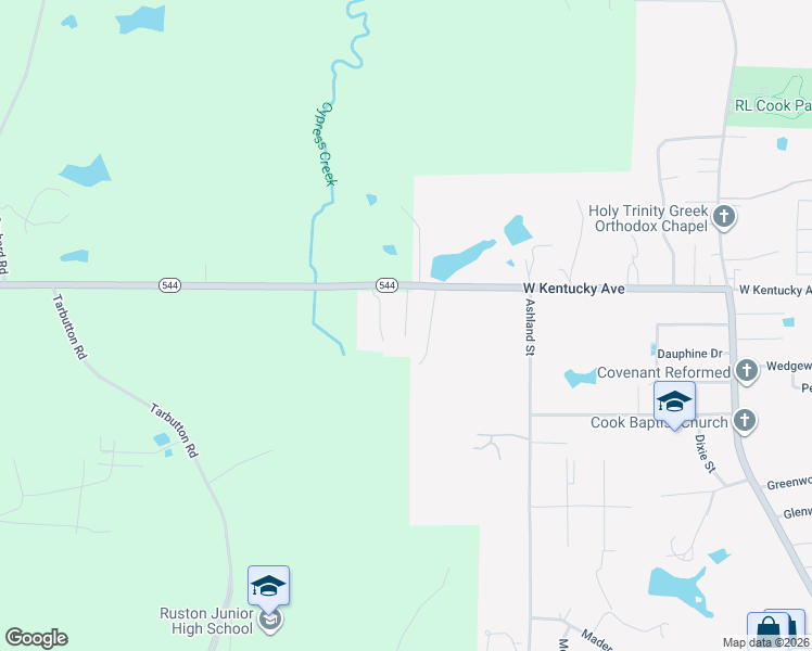 map of restaurants, bars, coffee shops, grocery stores, and more near 2201 Desiree Street in Ruston