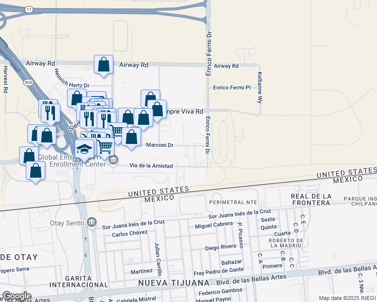 map of restaurants, bars, coffee shops, grocery stores, and more near 10030 Marconi Drive in San Diego