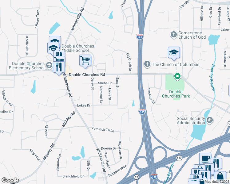 map of restaurants, bars, coffee shops, grocery stores, and more near 7401 Easy Street in Columbus