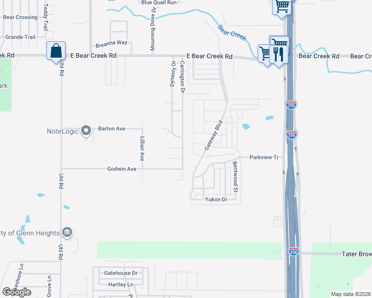 map of restaurants, bars, coffee shops, grocery stores, and more near 1966 Carrington Drive in Glenn Heights