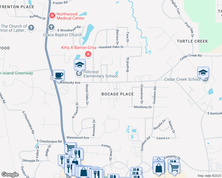 map of restaurants, bars, coffee shops, grocery stores, and more near 2312 Lily Drive in Ruston