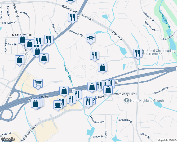 map of restaurants, bars, coffee shops, grocery stores, and more near 3880 Sunrise Lane in Columbus