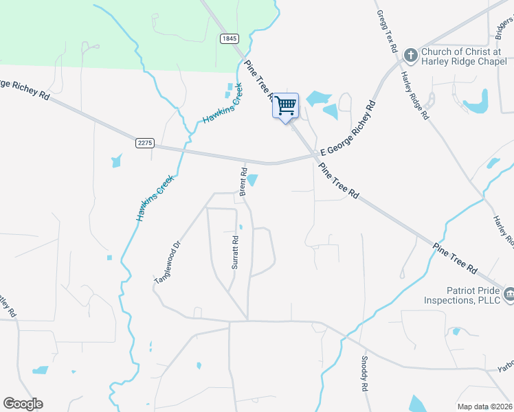map of restaurants, bars, coffee shops, grocery stores, and more near 5014 Brent Road in Longview