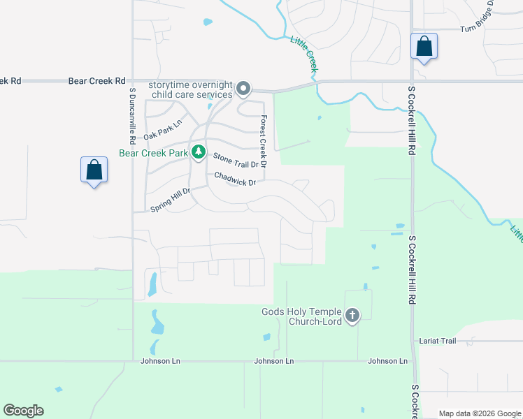 map of restaurants, bars, coffee shops, grocery stores, and more near 4 Ranch View Drive in Cedar Hill