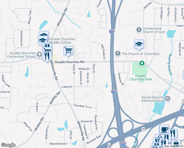 map of restaurants, bars, coffee shops, grocery stores, and more near 7401 Easy Street in Columbus