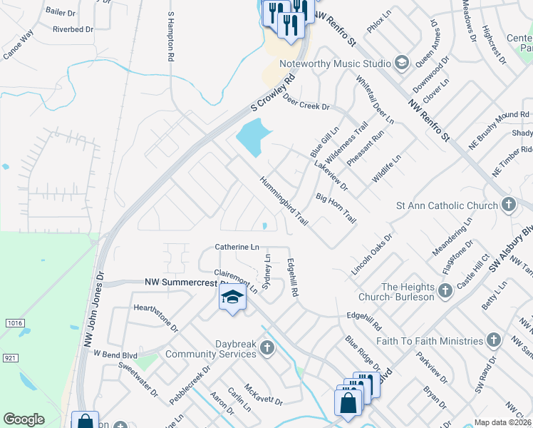 map of restaurants, bars, coffee shops, grocery stores, and more near 1401 Champ Way in Crowley