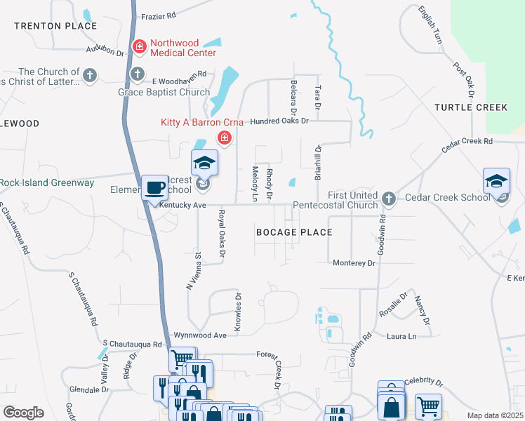 map of restaurants, bars, coffee shops, grocery stores, and more near 408 East Kentucky Avenue in Ruston