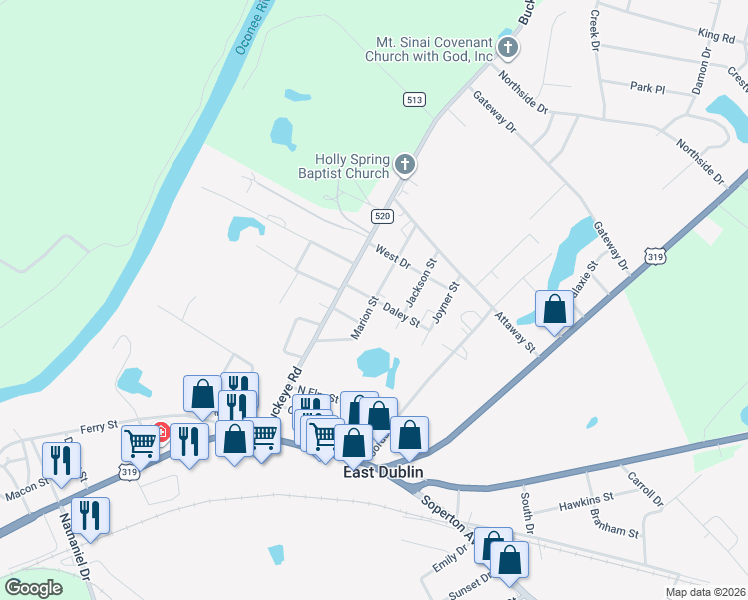 map of restaurants, bars, coffee shops, grocery stores, and more near 200 Daley Street in East Dublin