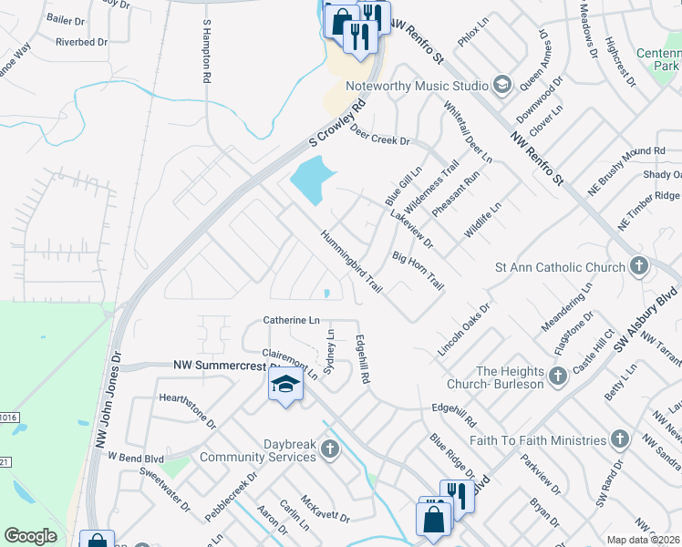 map of restaurants, bars, coffee shops, grocery stores, and more near 1401 Champ Way in Crowley