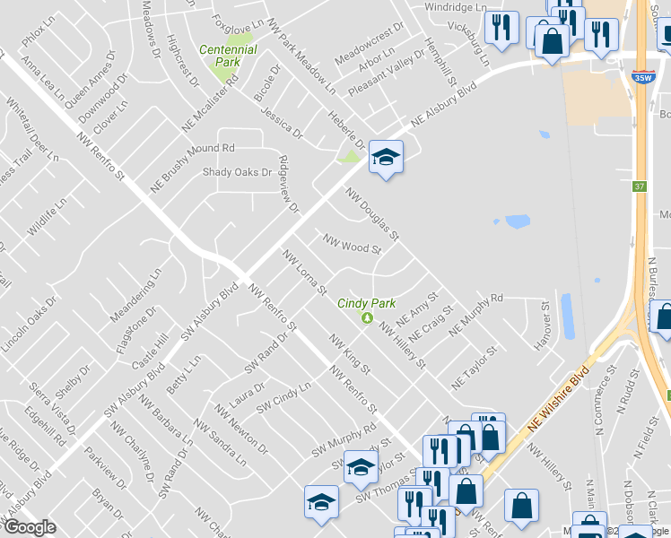 map of restaurants, bars, coffee shops, grocery stores, and more near 700 NW Hillery St in Burleson