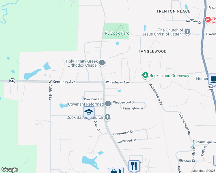 map of restaurants, bars, coffee shops, grocery stores, and more near 1119 Lisa Lane in Ruston