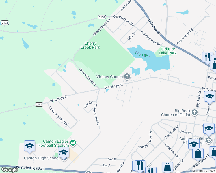 map of restaurants, bars, coffee shops, grocery stores, and more near 1400 West College Street in Canton