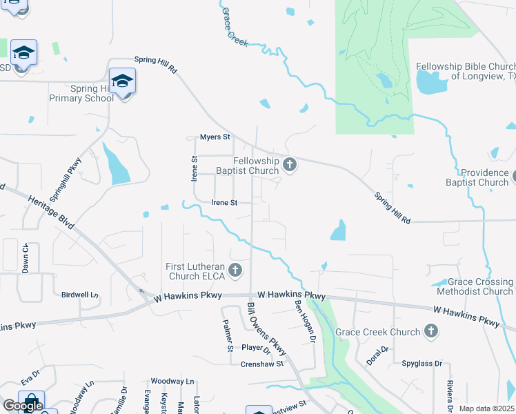 map of restaurants, bars, coffee shops, grocery stores, and more near 4002 Bill Owens Parkway in Longview
