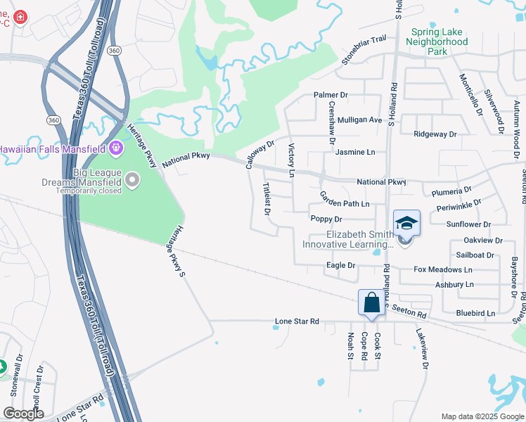 map of restaurants, bars, coffee shops, grocery stores, and more near 507 Titleist Drive in Mansfield