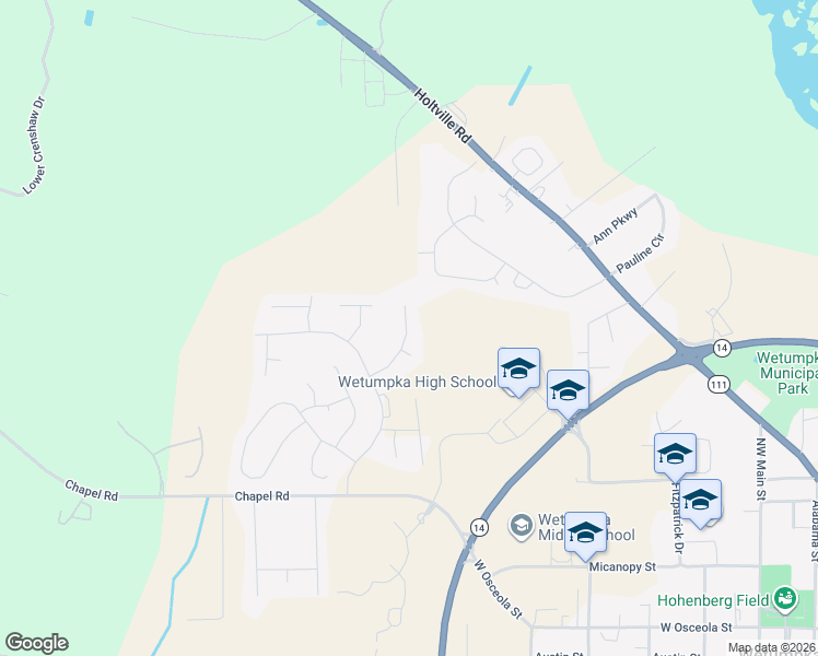 map of restaurants, bars, coffee shops, grocery stores, and more near 142 King Cotton Lane in Wetumpka