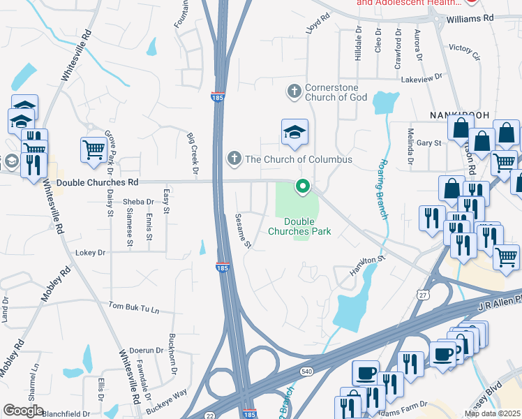 map of restaurants, bars, coffee shops, grocery stores, and more near 7403 Paprika Lane in Columbus
