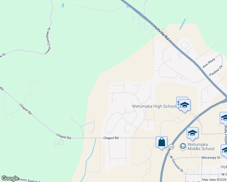 map of restaurants, bars, coffee shops, grocery stores, and more near 63 Drew Court in Wetumpka
