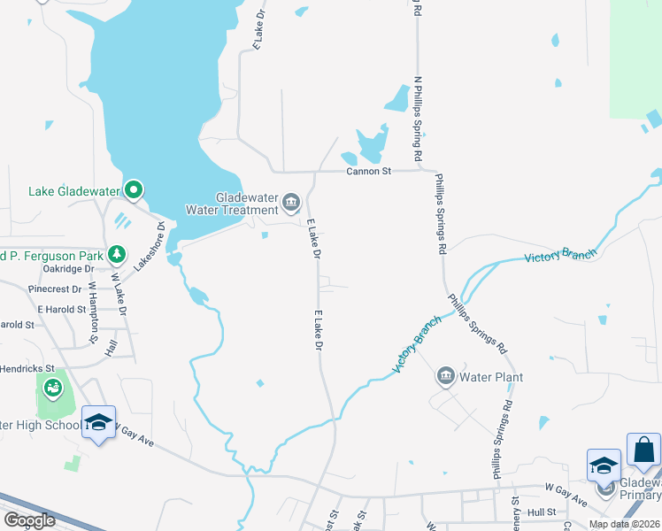 map of restaurants, bars, coffee shops, grocery stores, and more near 1308 East Lake Drive in Gladewater