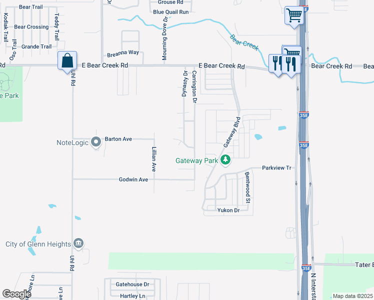 map of restaurants, bars, coffee shops, grocery stores, and more near 8 Barton Avenue in Glenn Heights