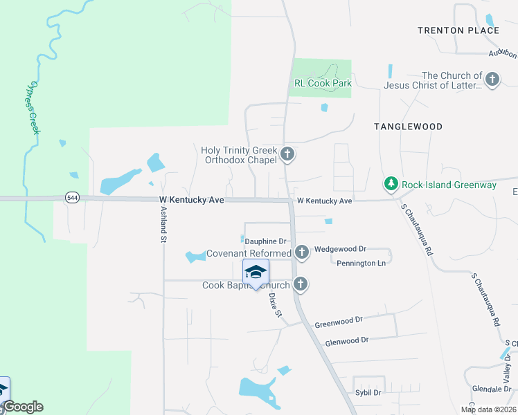 map of restaurants, bars, coffee shops, grocery stores, and more near 1524 Bonaparte Drive in Ruston