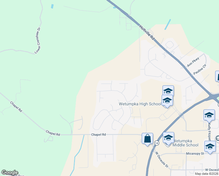 map of restaurants, bars, coffee shops, grocery stores, and more near 95 Christy Court in Wetumpka