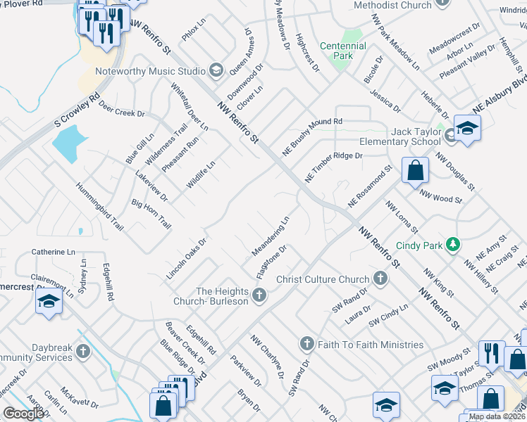 map of restaurants, bars, coffee shops, grocery stores, and more near 911 Royal Court in Burleson