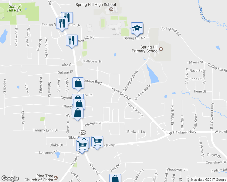 map of restaurants, bars, coffee shops, grocery stores, and more near 3201 Danville Court in Longview