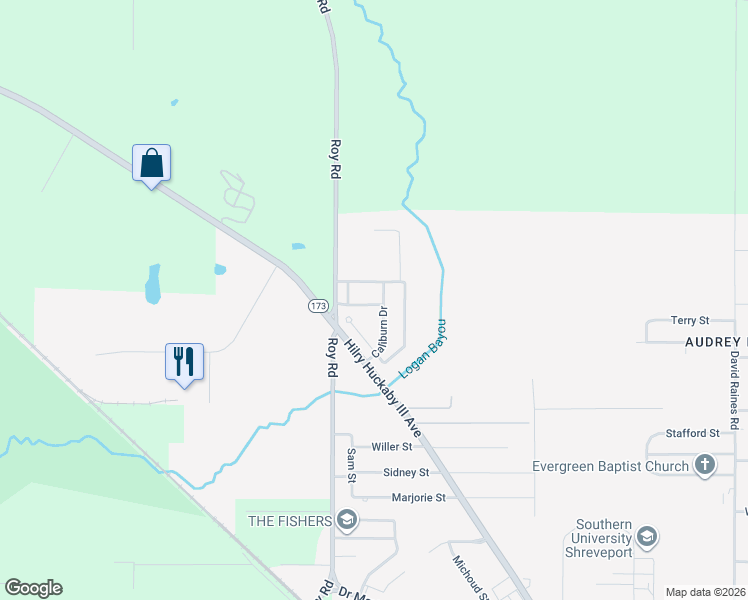 map of restaurants, bars, coffee shops, grocery stores, and more near 4126 Palamedas Drive in Shreveport